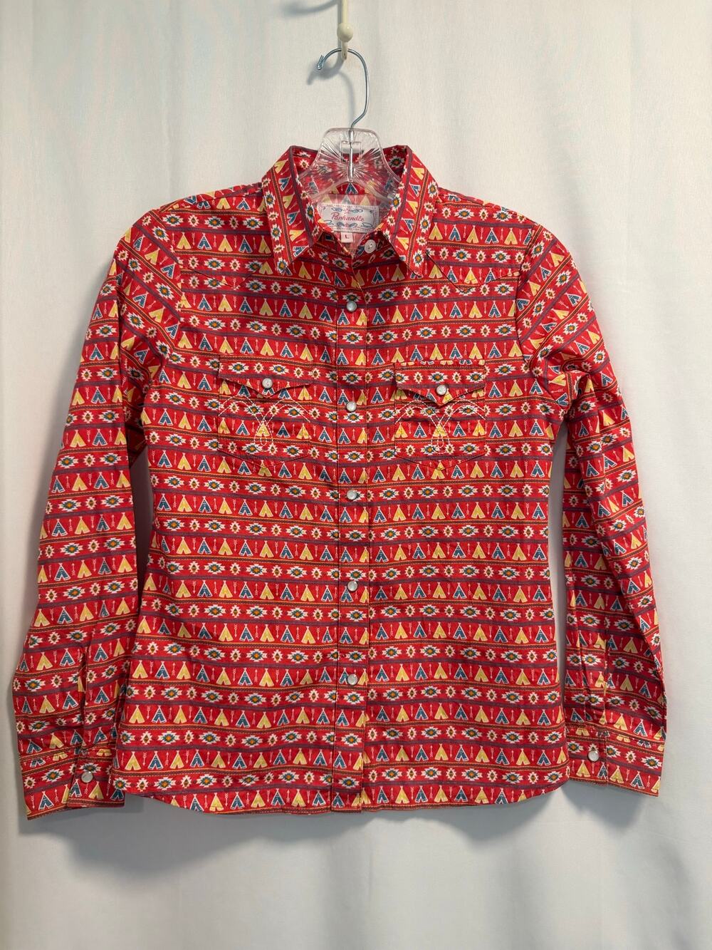 Panhandle Cowgirl Aztec Print 100% Cotton Red Western Shirt - Youth Large
